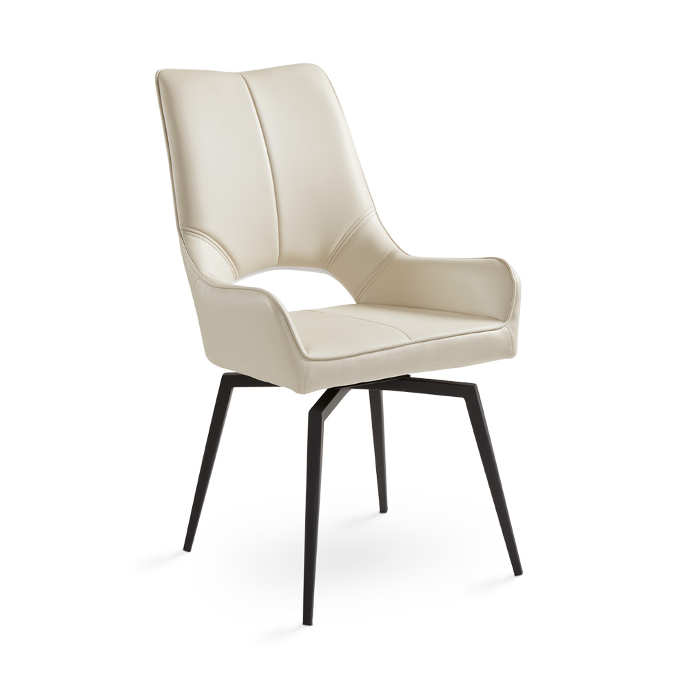 Bromley Swivel Dining Chair: Taupe Leatherette with Black legs